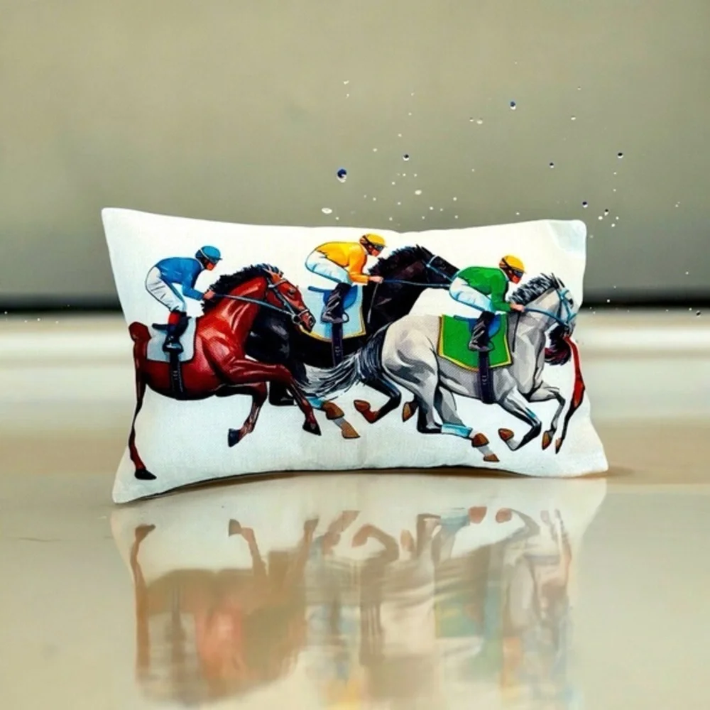 Horse Racing Pillow 17.9 x 17.9 cover only